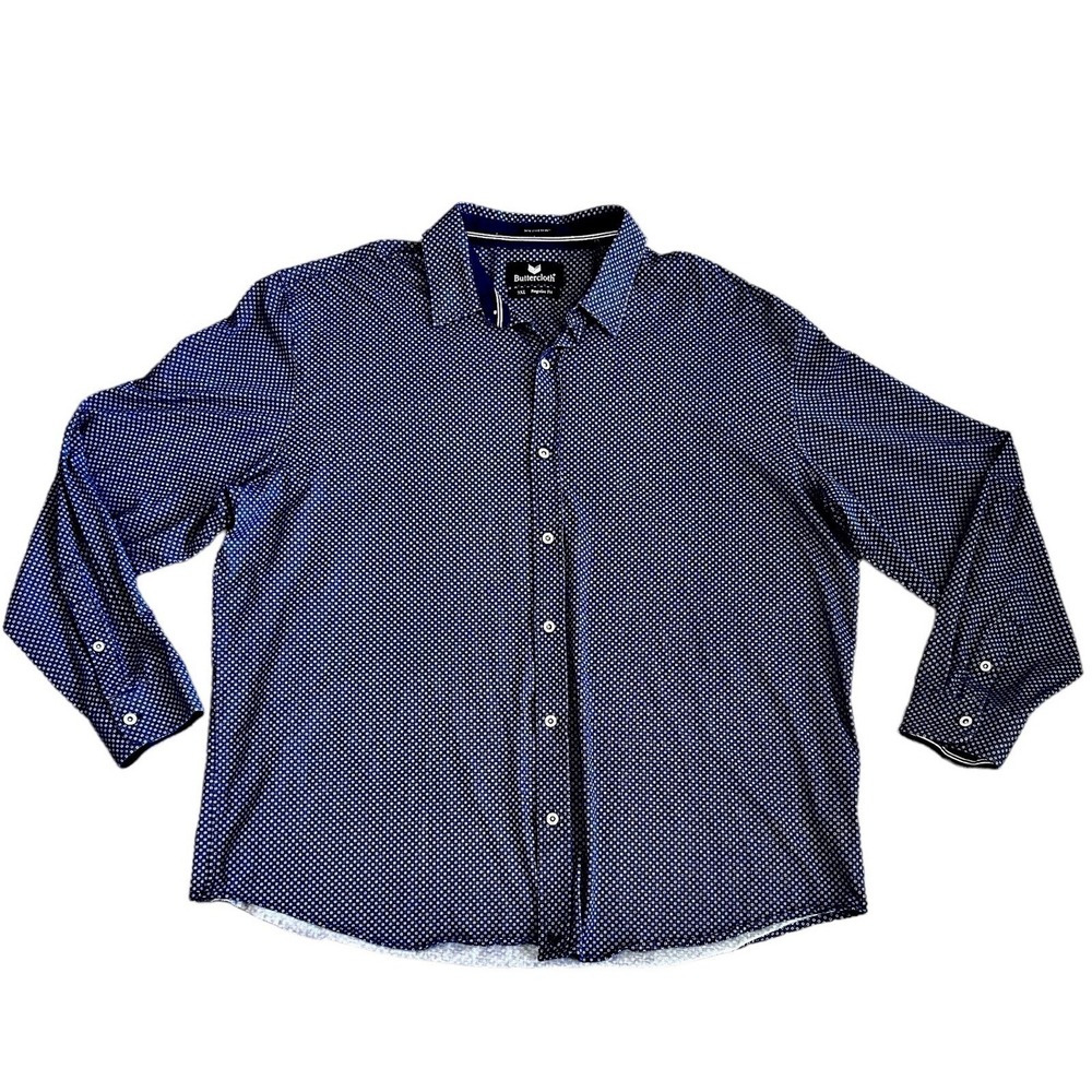 Buttercloth Men's Shirt Size 3XL Blue Geometric Icy Cotton Flip Cuff Long Sleeve
